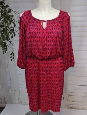 Maggy London Red and Navy Patterned Dress Size 18